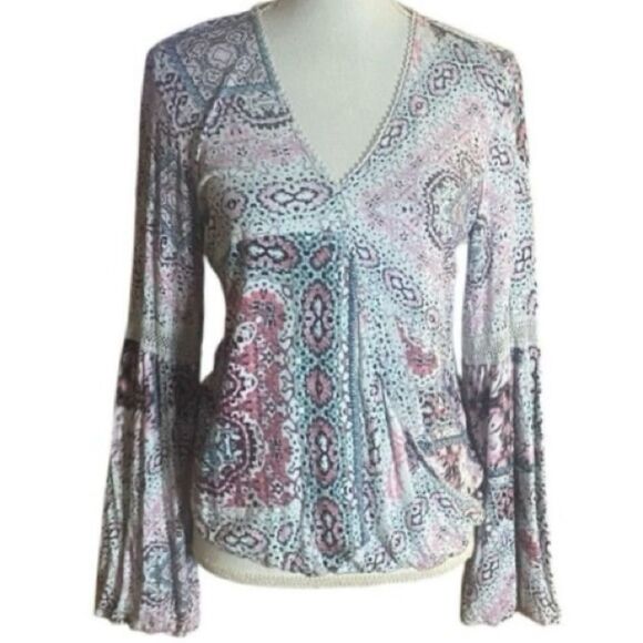 Haute Hippie Womens Pink Black Print Malia Surplice Faux Wrap Knit Top Small - Picture 1 of 6